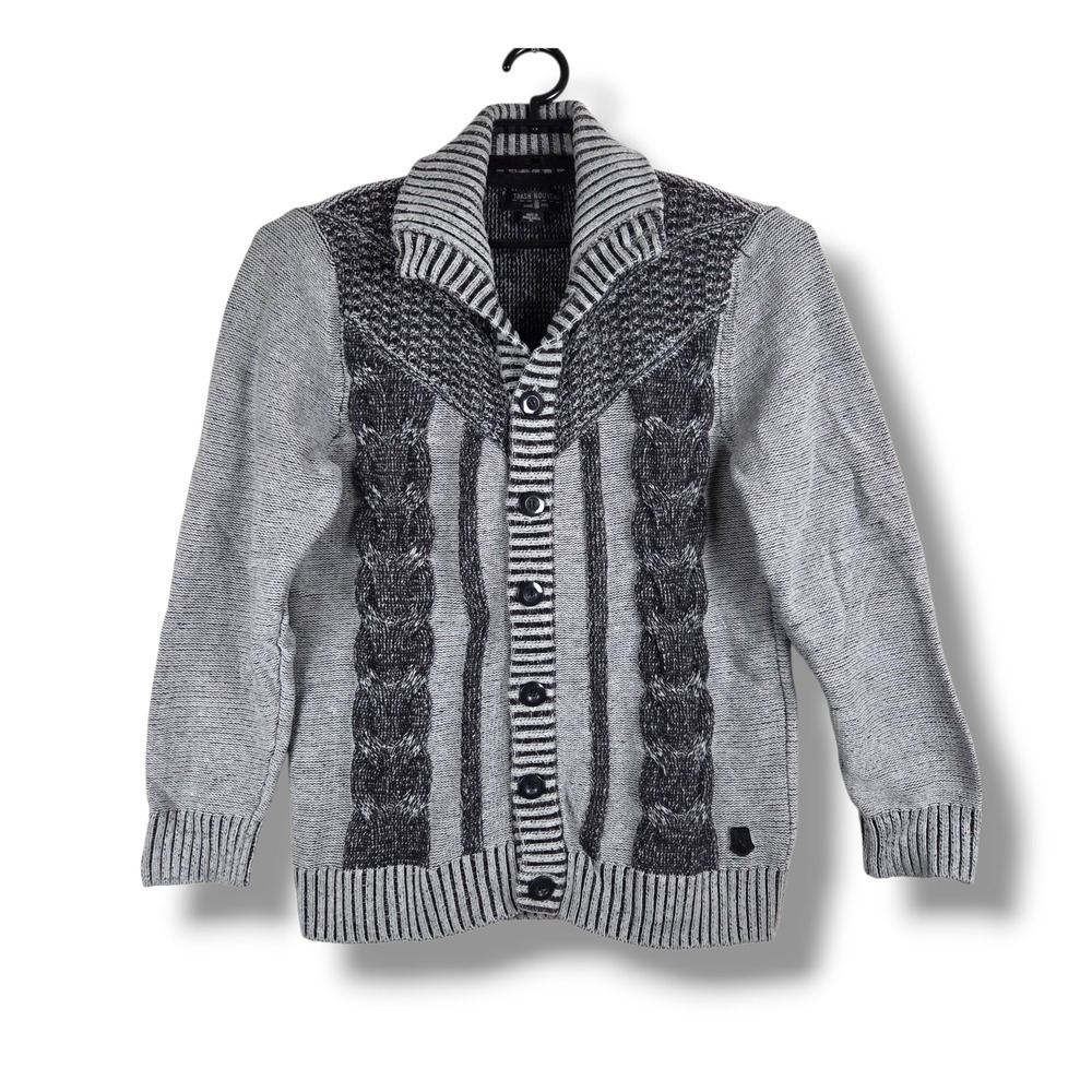 TRASH NOUVEAU Men's XL Cardigan Sweater Shawl Collar Cable Knit Button Front